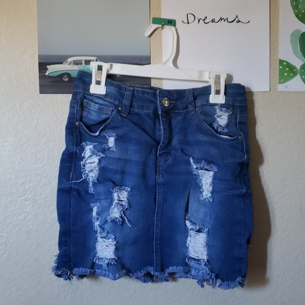 Wax Jean Skirt Distressed